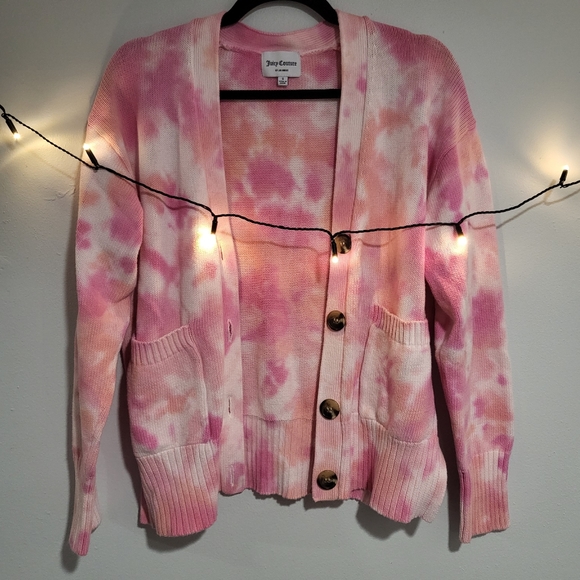 Juicy Couture Small Pink Tiedye Button Cardigan - Picture 3 of 10
